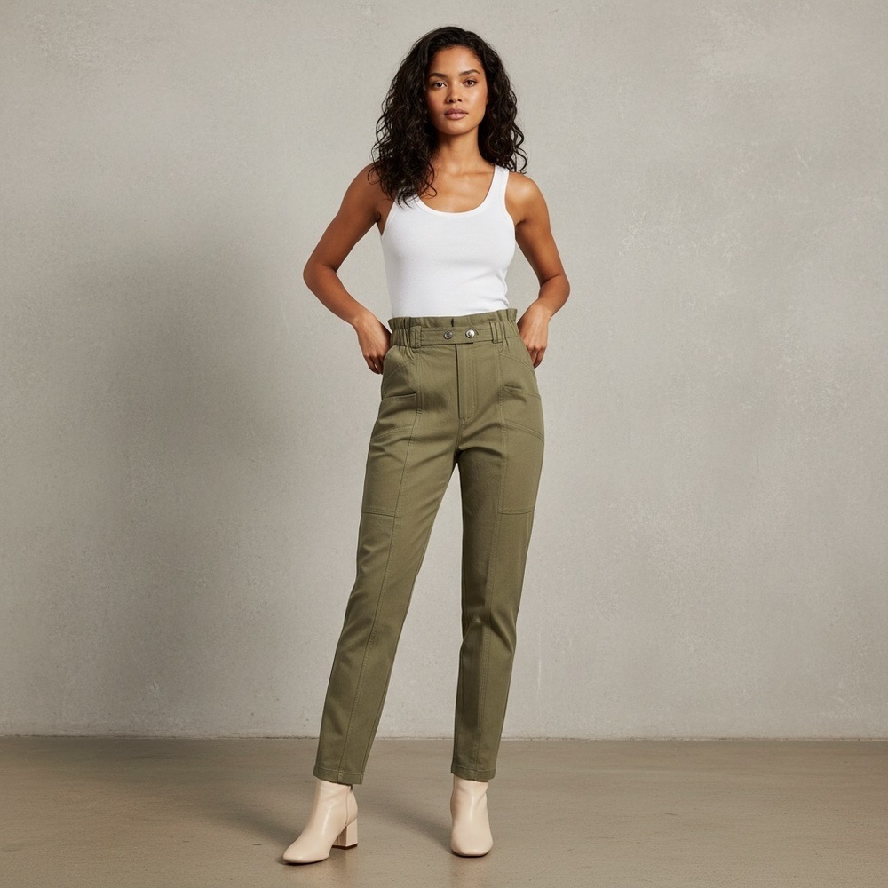 Elodie The Label Sage Green High Waisted Utility Tapered Fit Cotton Pant Large